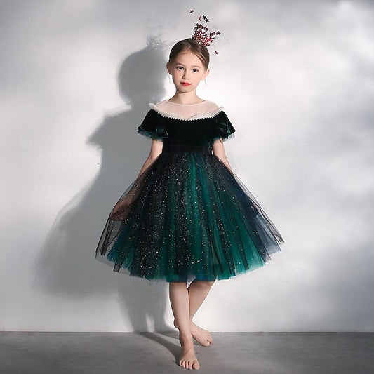 Party Kids Flower Color Dress Short Girls' Solid Girl