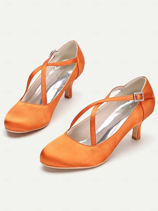 – Satin Cross-Strap Elegant with Heels White Rhinestone Buckle