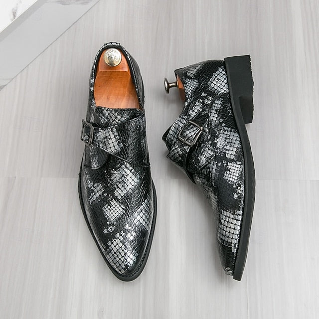 Snake Brown Strap Print Formal Classic Shoes Men – Monk for