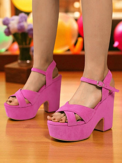 Pink Platform Sandals Ankle Strap Hot Suede with - Women's