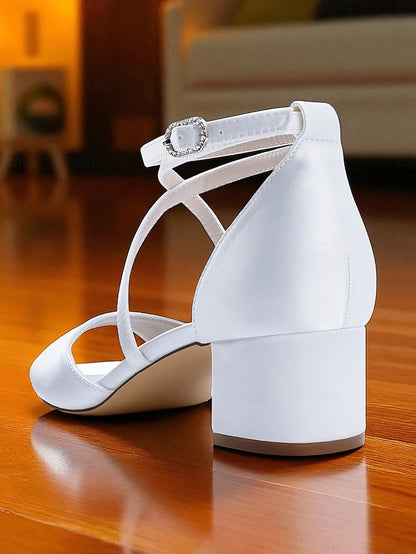 Ankle with Block Heel Satin Elegant Sandals Women's Strap -