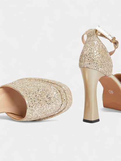 Heels Women's Platform Gold High Glitter