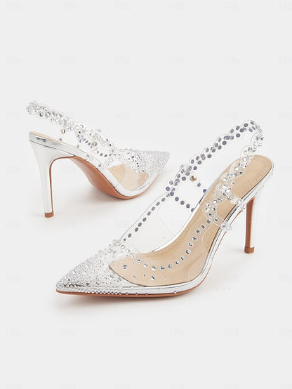 Clear Rhinestone Slingback Toe Women's Heels Pointed with
