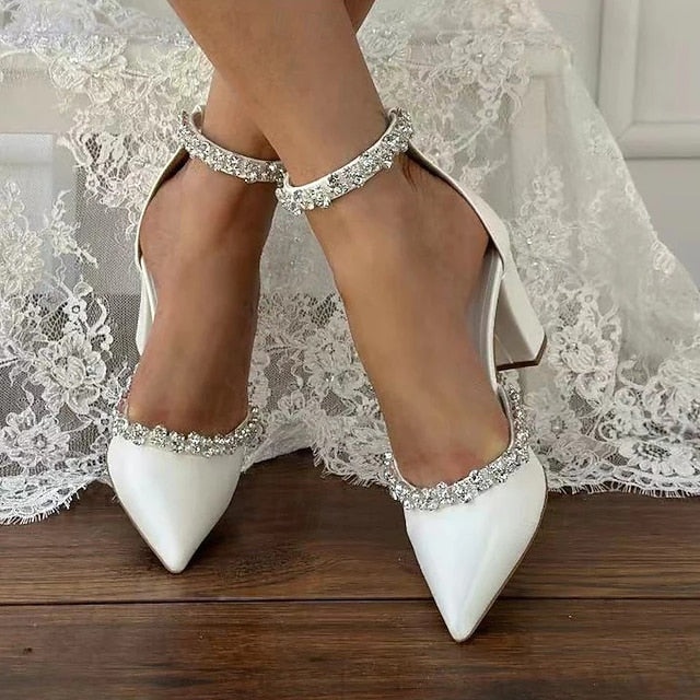 Women's Toe Heel White Block – Wedding Shoes with Pointed