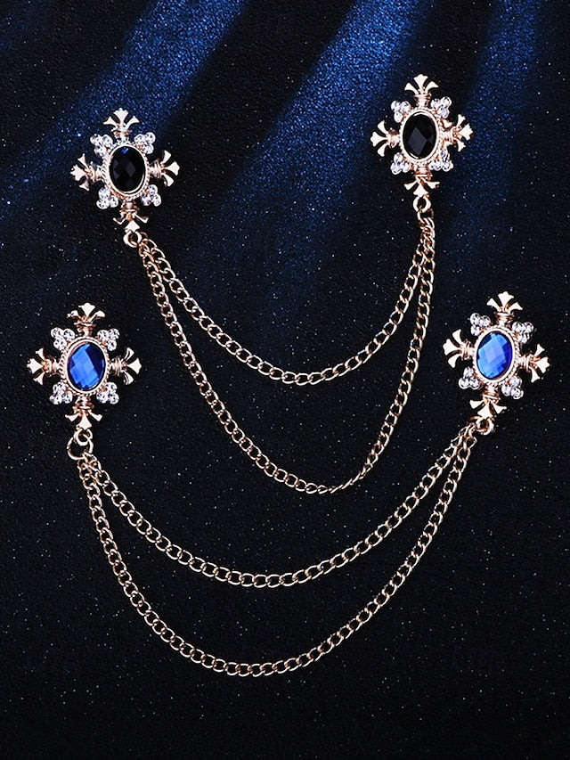 Gem Vintage Double – Brooch Blue Collar Elegant Chain