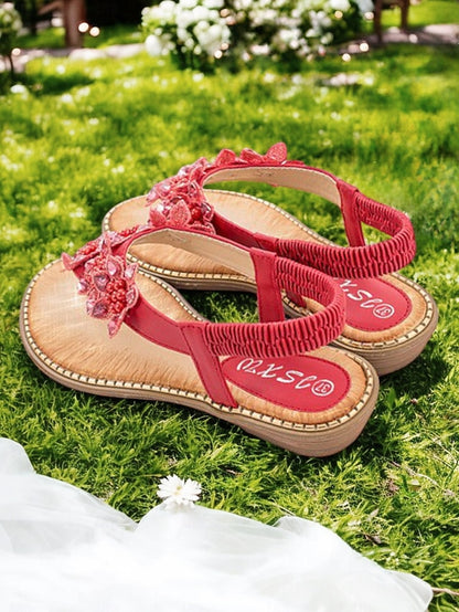 Comfortable Beaded with Flat Floral Design Slip-Ons