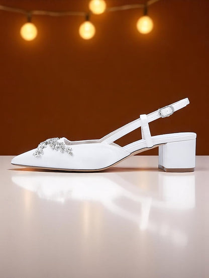 Satin Slingback Black Heels Women's