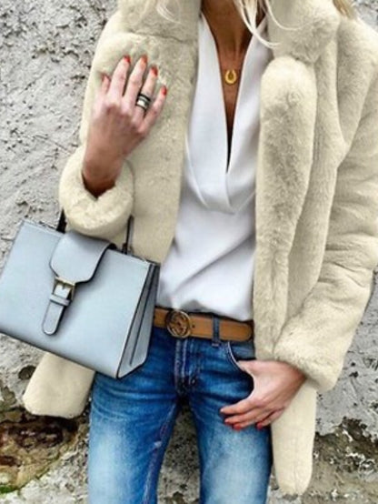 Fur Comfortable Casual Women's Going Coat Collar Plain Warm