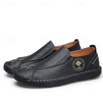 Men's Beige Genuine Faux Leather Moccasins – Handmade
