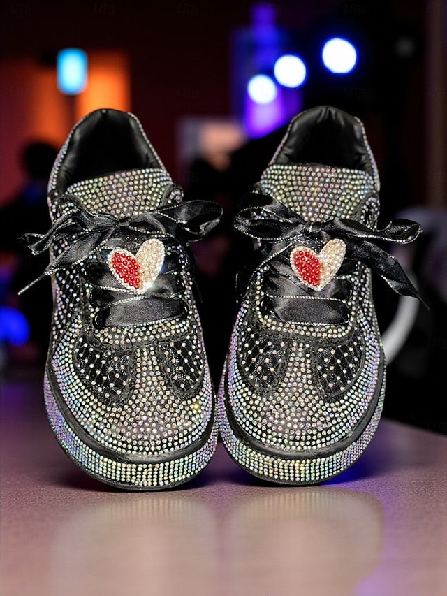 with White Sneakers Laces Ribbon Women's Rhinestone Satin