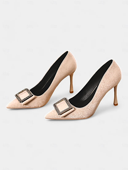 Pointed – Heels Buckle Toe Champagne Elegant Women's