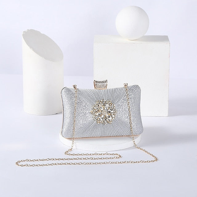 Rhinestone Chain Elegant Women's with Clutch Gold Strap Bag