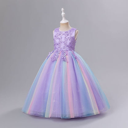 Dress Floral Line Kids Girls' A Solid Colored