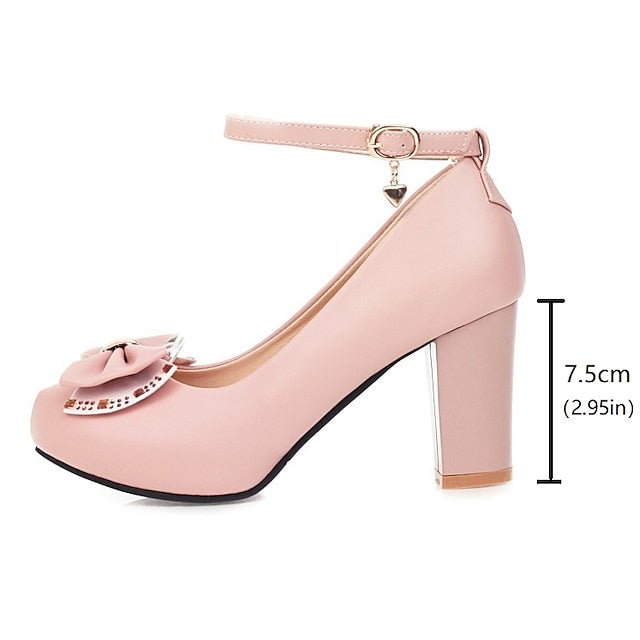 Toe Girls' Round White Block Pumps Heel Shoes –