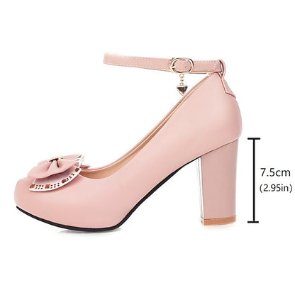 Toe Girls' Round White Block Pumps Heel Shoes –