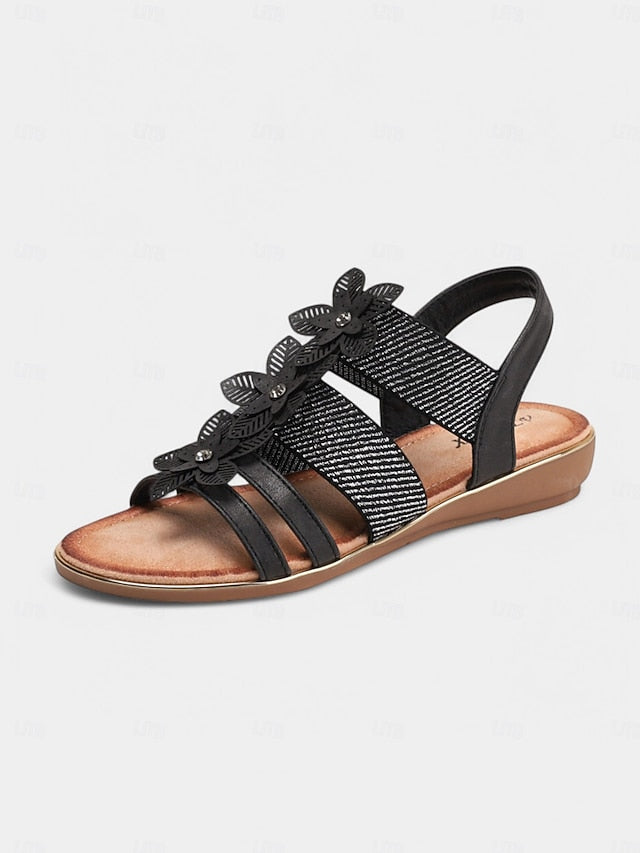 Elegant Rhinestone Flat Floral – Sandals Women's Beige