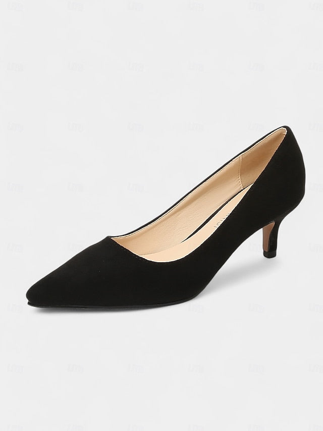 Women's Pumps Kitten Suede with Emerald Green Pointed-Toe