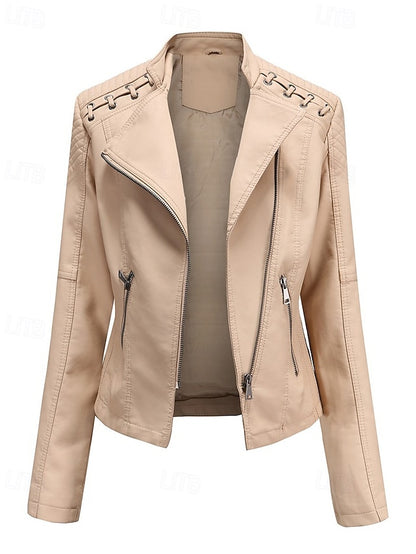 Leather Jacket Women's Zipper Faux Comfortable Pocket