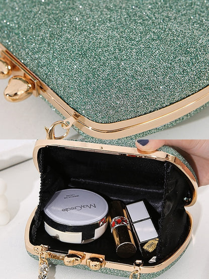 Green Clutch Evening Glitter with Sage Rhinestone Women's