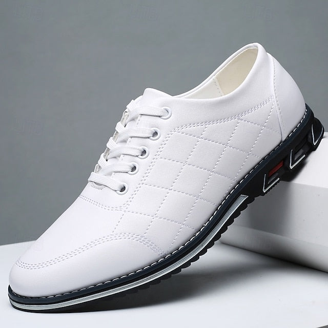 Men's Quilted Blue Faux Leather Sneakers - Stylish Lace-Up