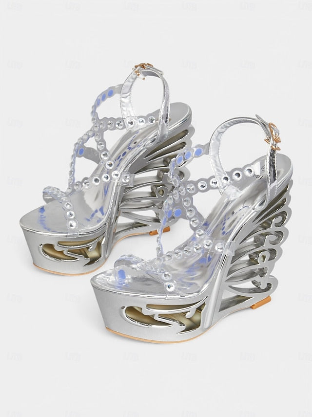 Silver Women – Rhinestone for Elegant Sandals Stiletto Dance