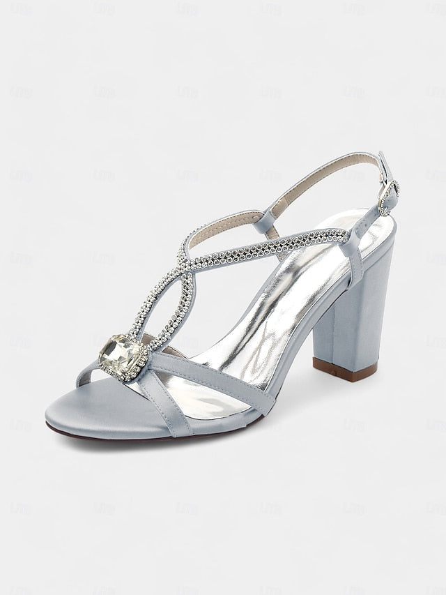 Sandals Satin Blue Royal Women's Elegant Rhinestone –