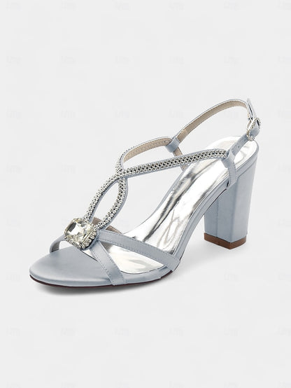 Sandals Satin Blue Royal Women's Elegant Rhinestone –