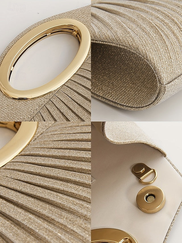 Gold Handle Women's Glitter with Evening Clutch Bag