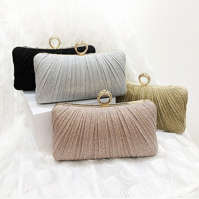 Ring Bag Elegant Rhinestone Evening Gold Clutch Glitter with