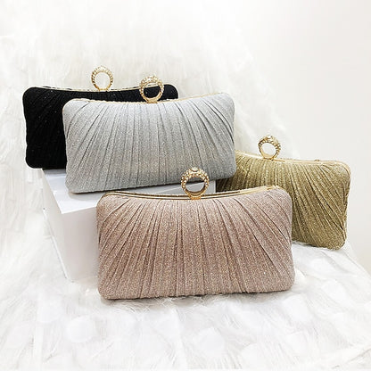 Ring Bag Elegant Rhinestone Evening Gold Clutch Glitter with