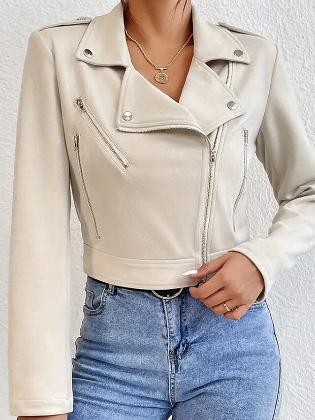 Faux Jacket Zipper Pocket Comfortable Women's Leather