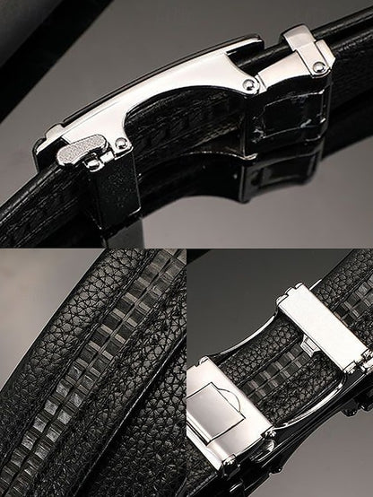 Metal Adjustable Men's Black Elegant with Leather Belt