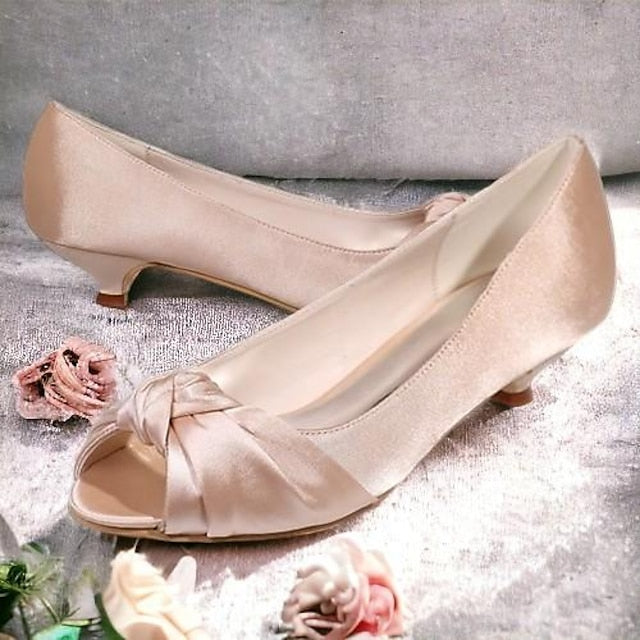 Pink Heels - Peep-Toe Women's Blush Satin Elegant Kitten