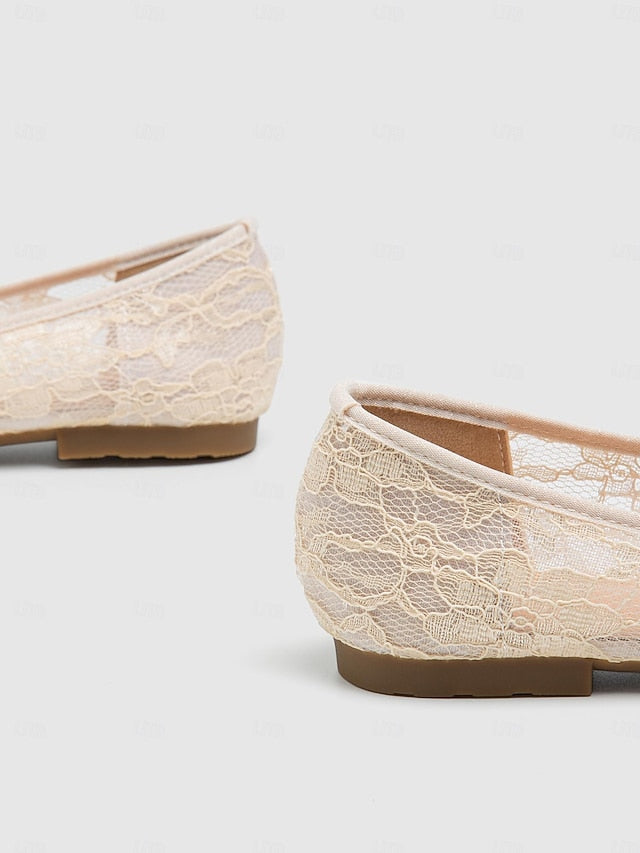 with Beige Lace Ornate Flats Women's Elegant Ballet