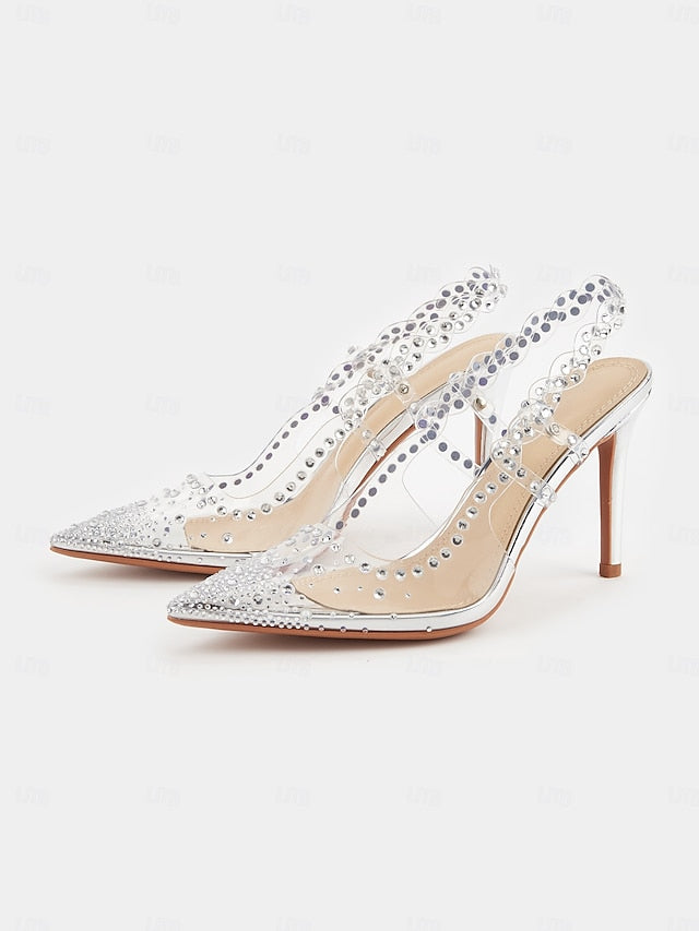 Clear Rhinestone Slingback Toe Women's Heels Pointed with