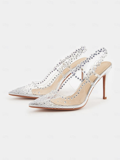 Clear Rhinestone Slingback Toe Women's Heels Pointed with