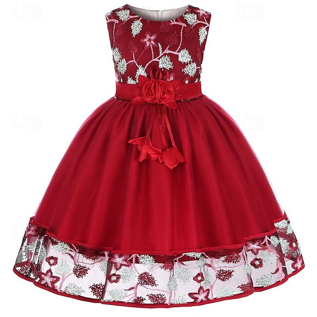 Girls' Sleeveless Flower Party Girl Dress 3D