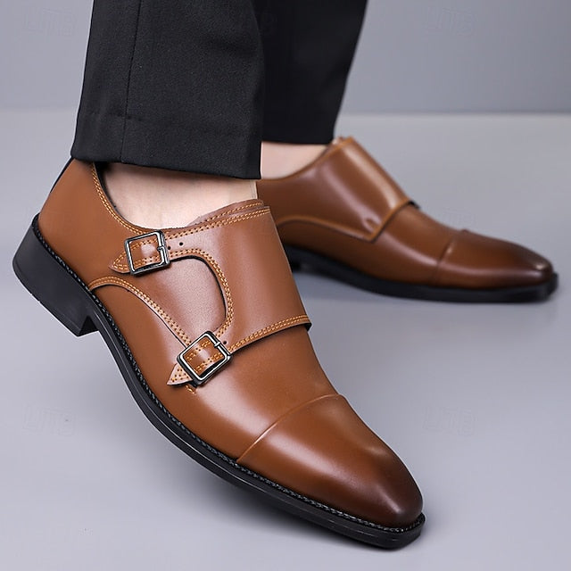 Double Elegant Shoes Monk Leather Strap Men's –