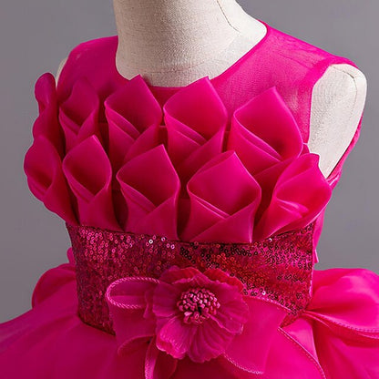 Girls' Dress Color Flower Kids Sequin Solid Party