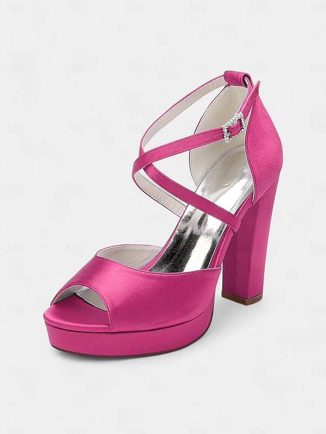 Platform Toe Sandals with Peep Women's and Satin High Heel