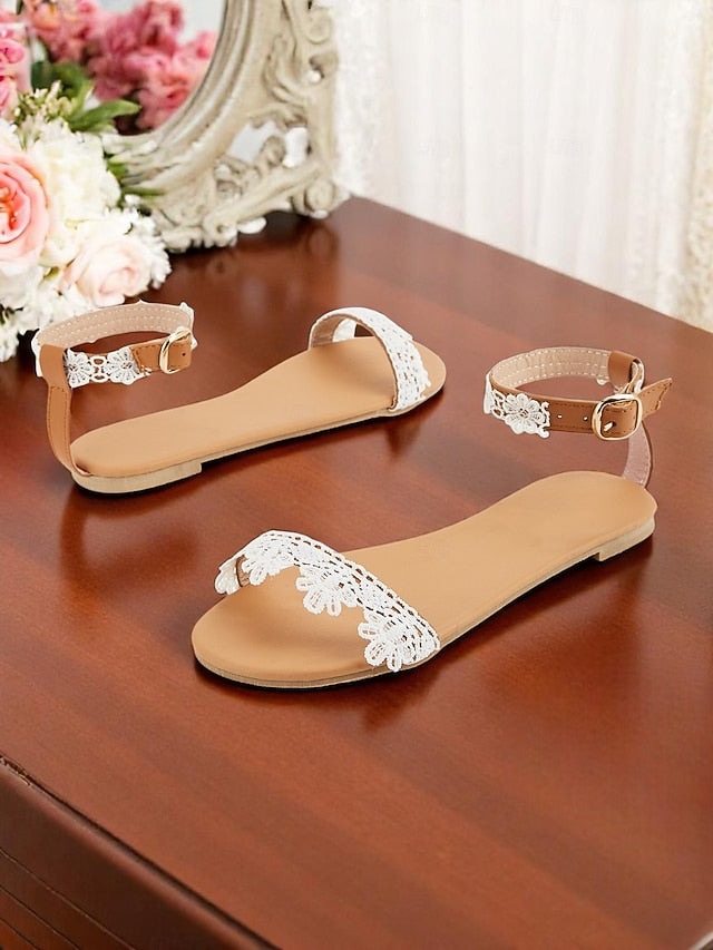 Sandals Strap with Women's Ankle Floral White Lace