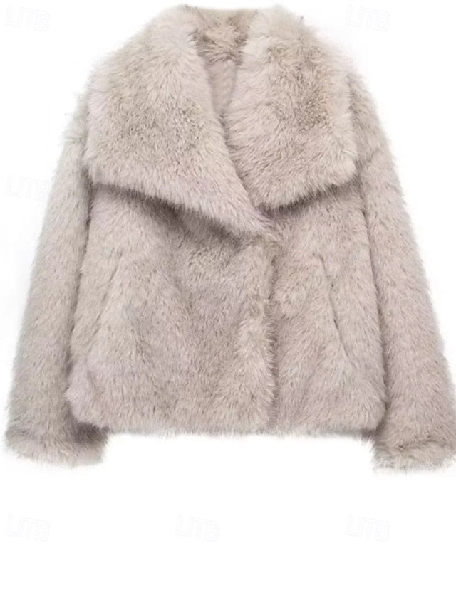 Warm Comfortable Fur Women's Furs Coat Buttons Faux