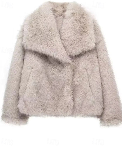Warm Comfortable Fur Women's Furs Coat Buttons Faux