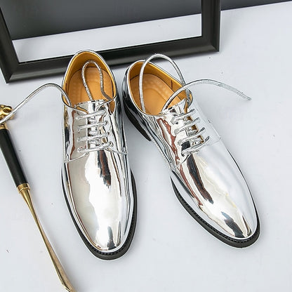 for – Patent Gold Shiny Shoes Leather Men Sleek Lace-Up