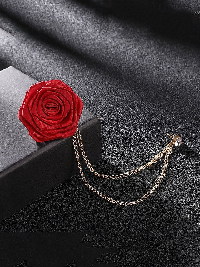 Lapel Rose – with Pin Chain Red Men's Elegant Gold
