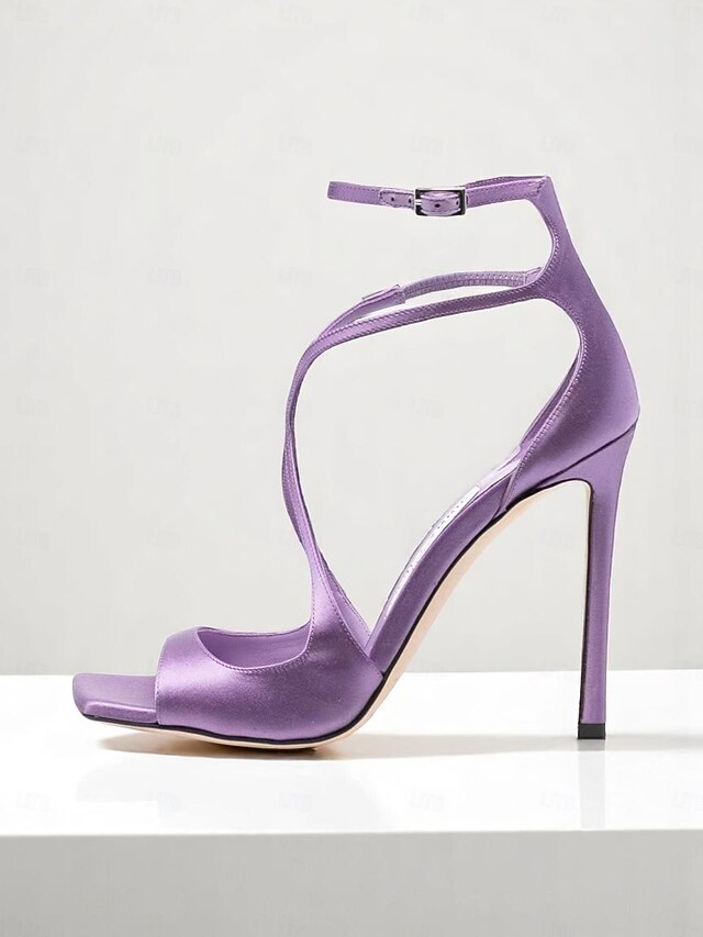 Stiletto Elegant - Heels Women's Satin Lavender Crisscross