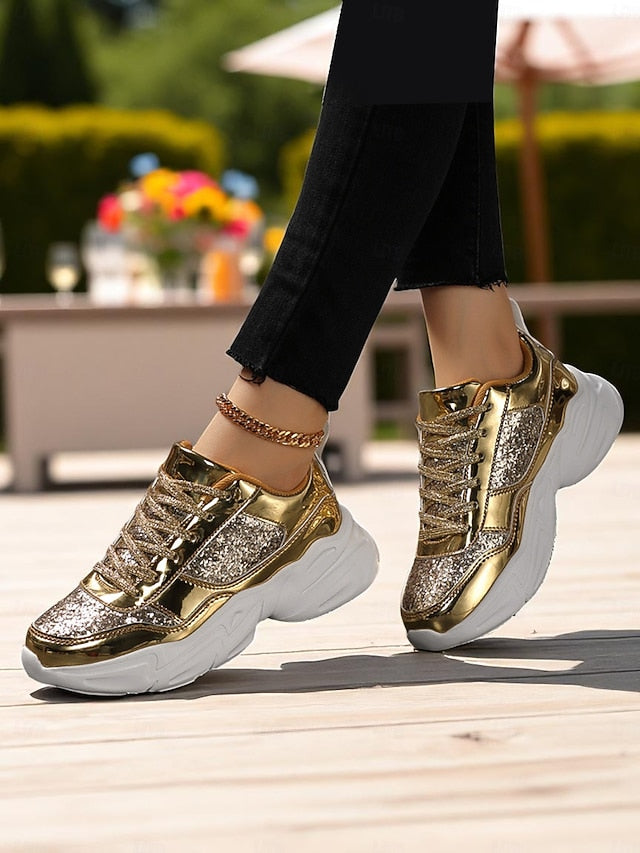 Sneakers Metallic Glitter Chunky Women's Platform with