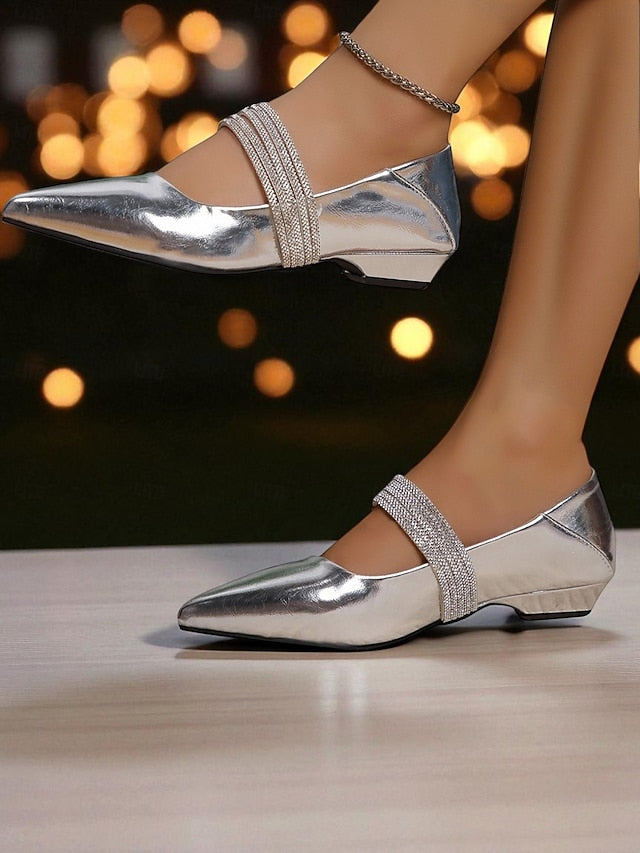 Black Elegant Pointed Women's Toe Flats Patent Leather -