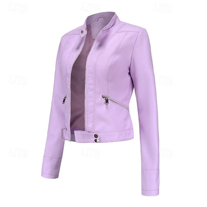 Zipper Women's Pocket Faux Comfortable Leather Jacket