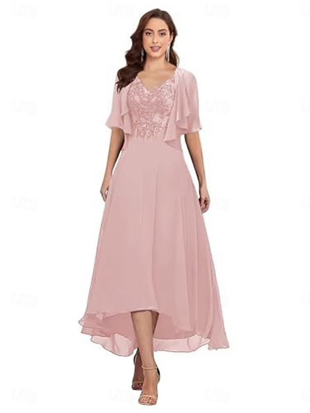 Elegant Mother Neck A-Line the Bride of V Simple Dress